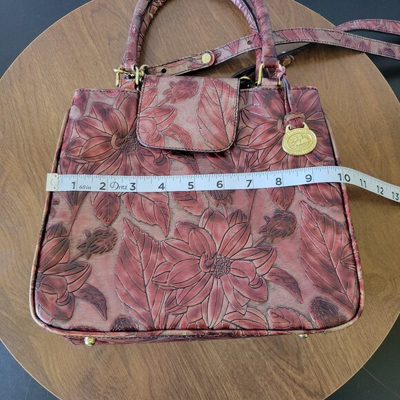 Vintage Brahmin Leather Purse Satchel, Embossed Floral all-over pattern Burgundy - Picture 14 of 16